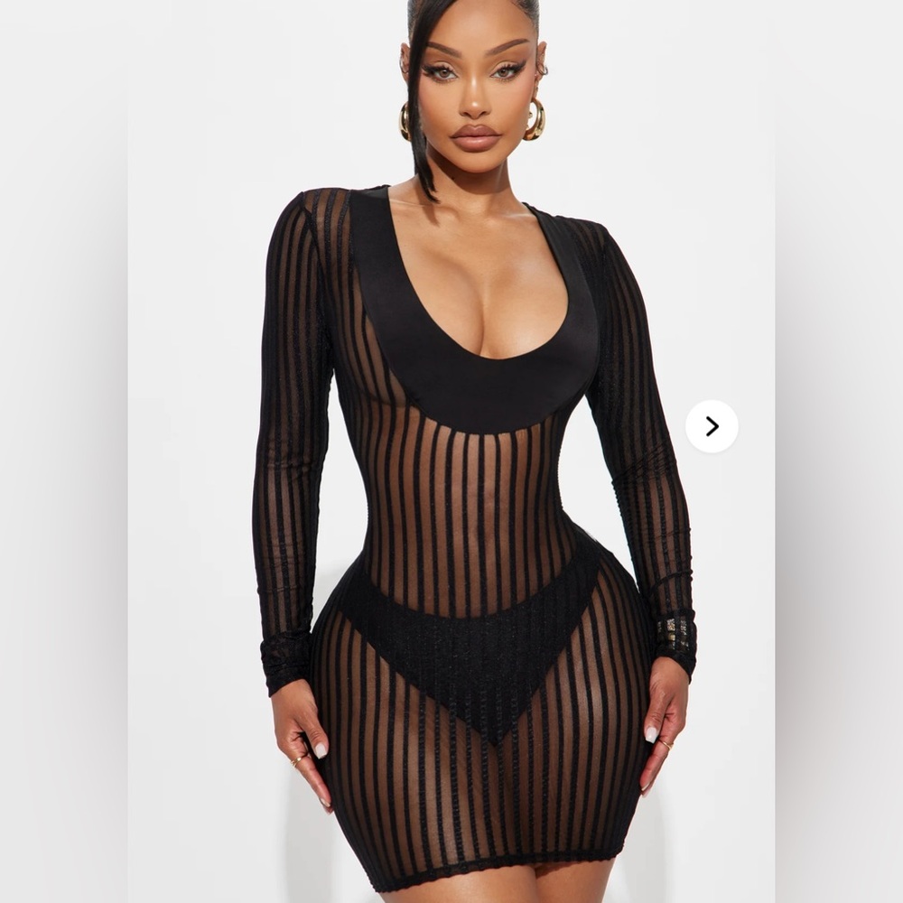 Fashion Nova Black Sheer Striped Dress